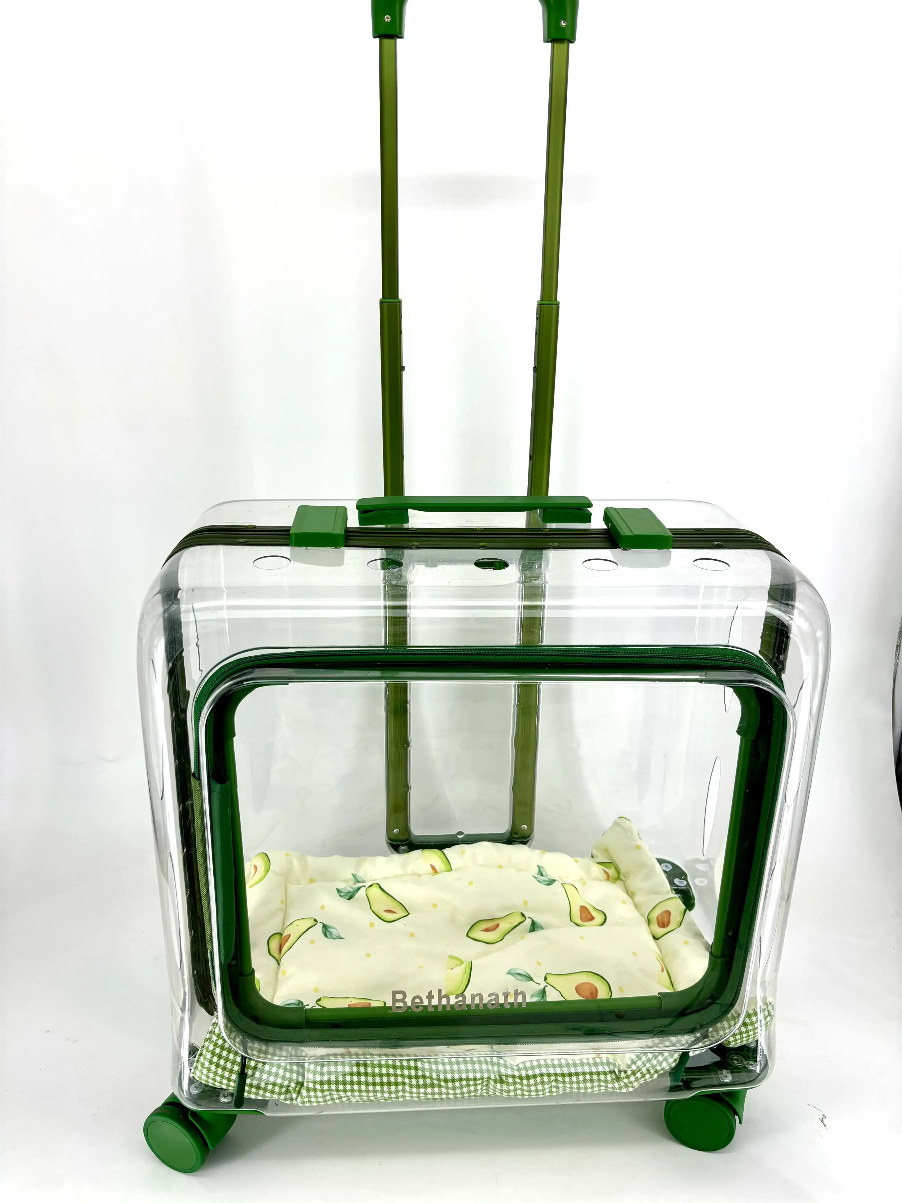 Hochwertiger, transparenter PC-Reisekoffer für Haustiere in quadratischer Form