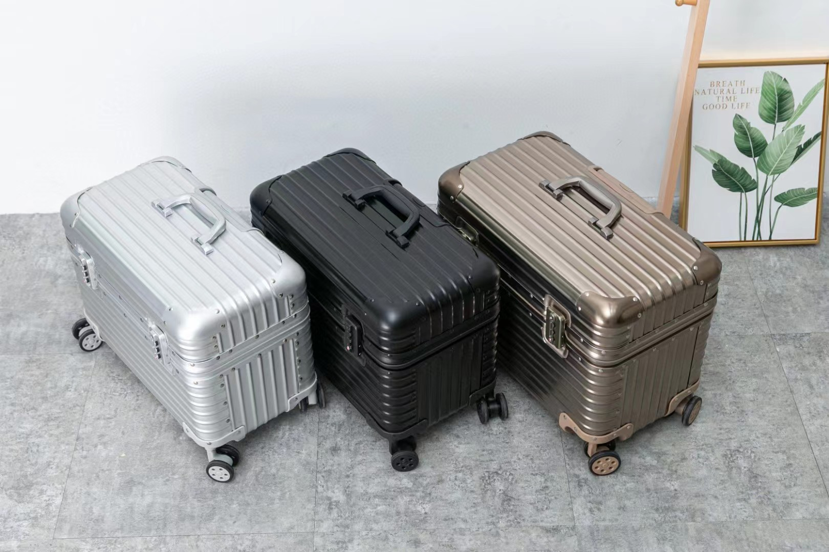 18 Zoll hochwertiger Aluminium-Trolley-Gepäckkoffer mit Sicherheits-Zahlenschloss, tragbarer Koffer für Geschäftsreisen